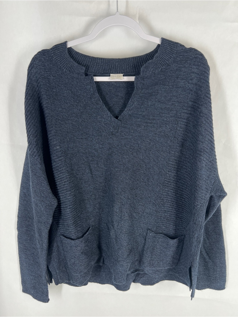 Poetry Navy Blue V-Neck Sweater with Front Pockets